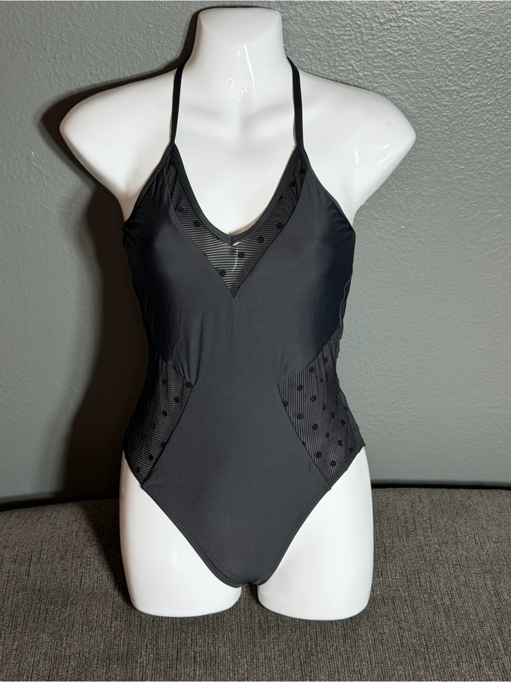 Ella Moss Black One-Piece Swimsuit with Sheer Dot Panels